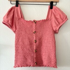 Mudd Smocked Crop Top Pink Dusty Rose Juniors Small Puff Slv Cottagecore Peasant